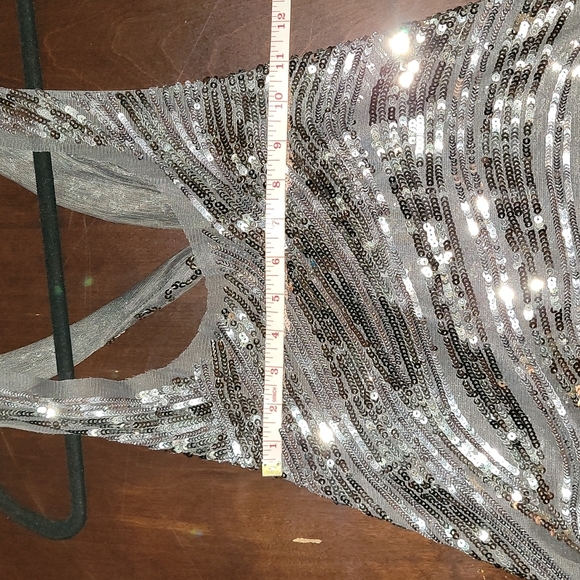 Oversized Sheer Sequin Hi Lo Racerback Flowy Evening Cocktail Tunic Top Size Lrg - Picture 5 of 12